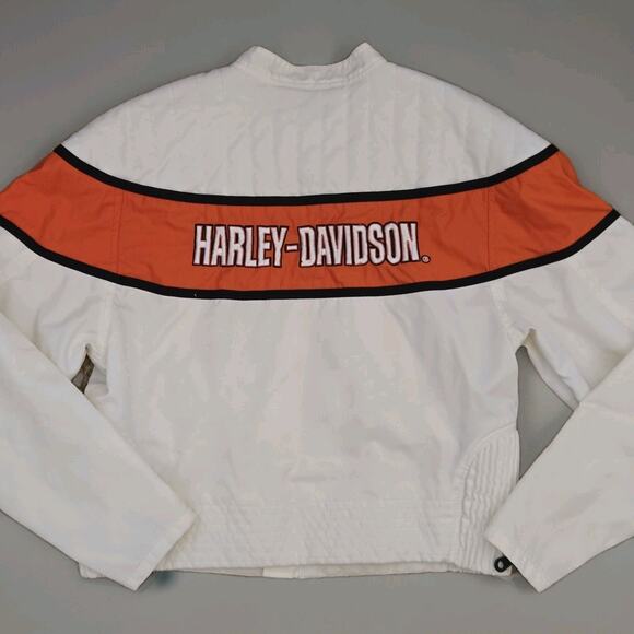 HARLEY DAVIDSON Racing Motor Cycles Cream Nylon Biker Jacket Coat Medium - Picture 3 of 8